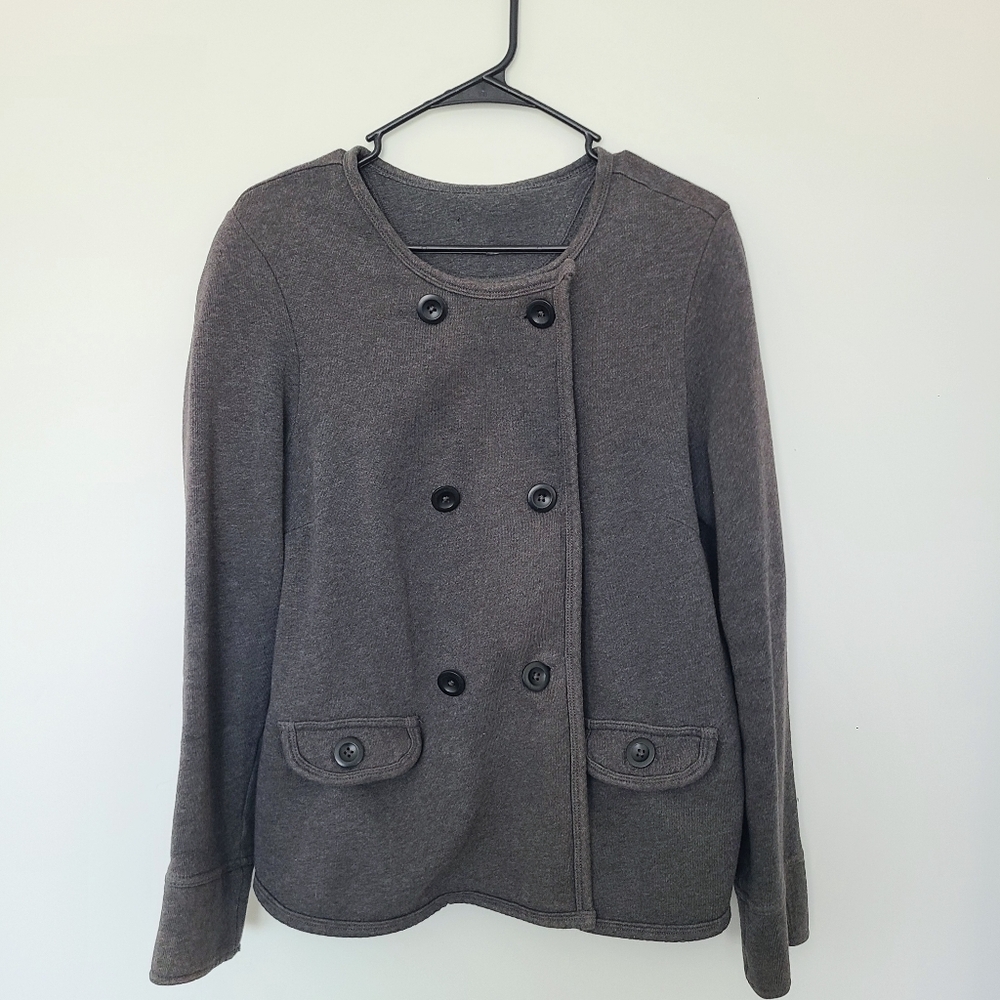 Gap Womens Fleece Lined Sweater Gray Double Breasted Button Cardigan